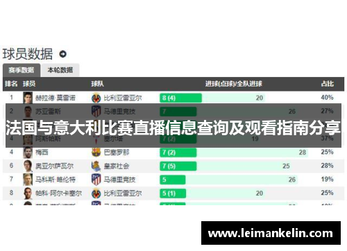 法国与意大利比赛直播信息查询及观看指南分享